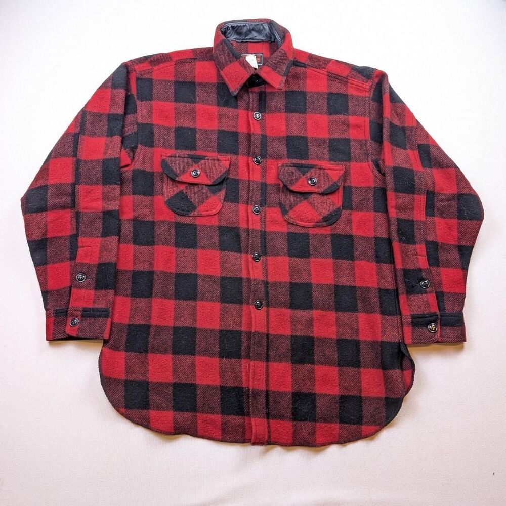 Vintage Johnson Woolen Mills Buffalo Plaid Heavy Flannel Shirt Jacket Sz XL